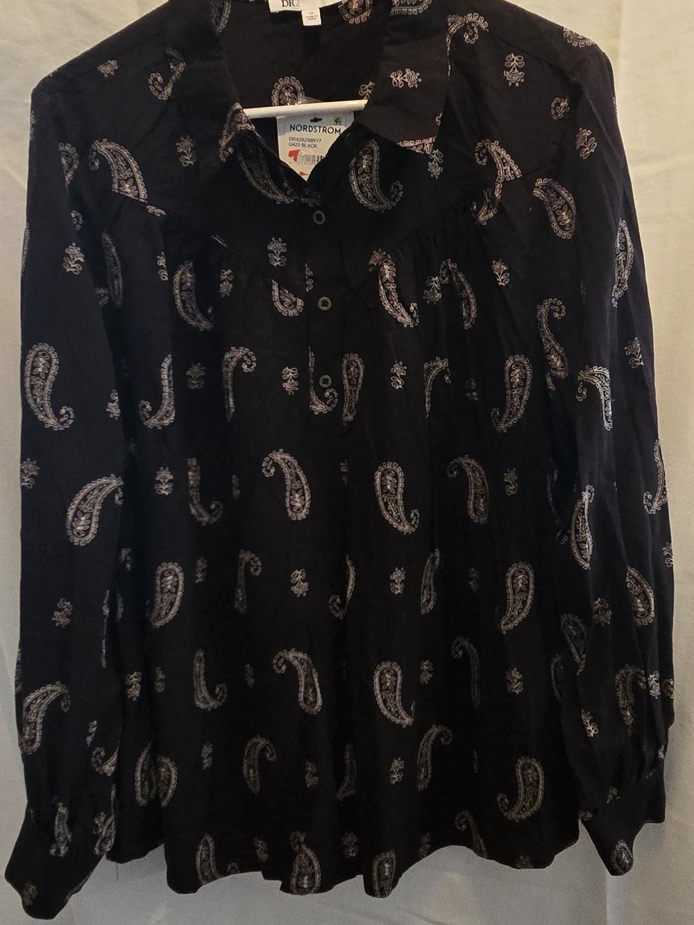 Nordstrom Black Paisley Button-Up Blouse
